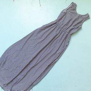 Jude Connally Navy Blue White Striped Sleeveless Maxi Length Dress Size Small